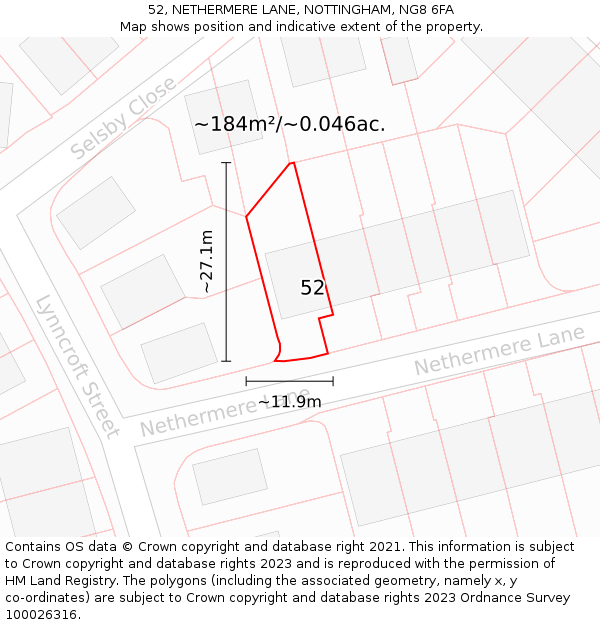 52, NETHERMERE LANE, NOTTINGHAM, NG8 6FA: Plot and title map