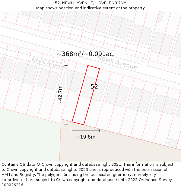 52, NEVILL AVENUE, HOVE, BN3 7NA: Plot and title map