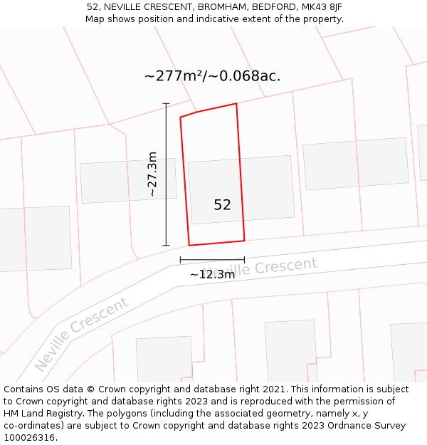 52, NEVILLE CRESCENT, BROMHAM, BEDFORD, MK43 8JF: Plot and title map