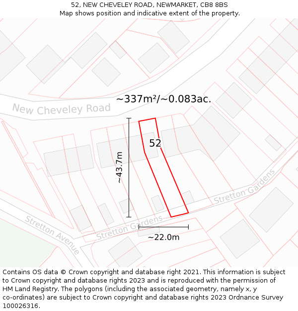 52, NEW CHEVELEY ROAD, NEWMARKET, CB8 8BS: Plot and title map