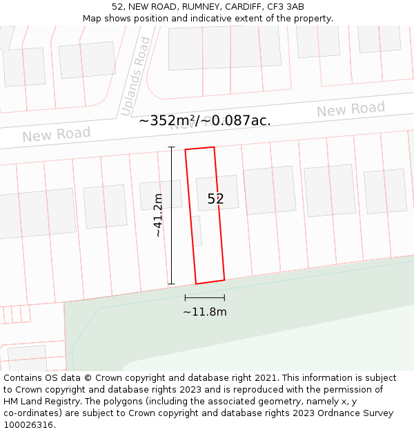 52, NEW ROAD, RUMNEY, CARDIFF, CF3 3AB: Plot and title map