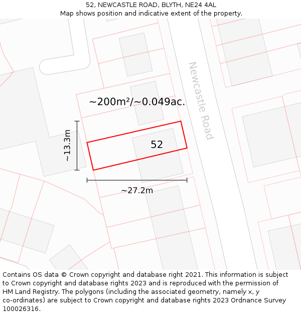 52, NEWCASTLE ROAD, BLYTH, NE24 4AL: Plot and title map