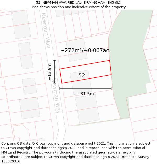 52, NEWMAN WAY, REDNAL, BIRMINGHAM, B45 9LX: Plot and title map