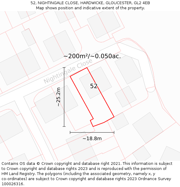 52, NIGHTINGALE CLOSE, HARDWICKE, GLOUCESTER, GL2 4EB: Plot and title map