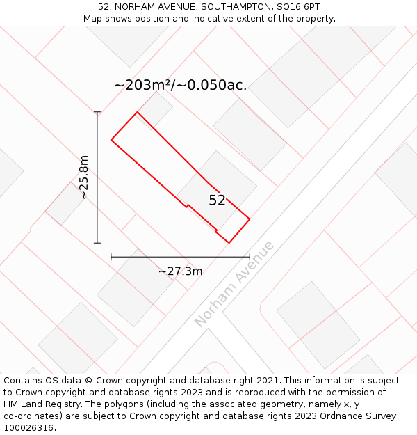 52, NORHAM AVENUE, SOUTHAMPTON, SO16 6PT: Plot and title map