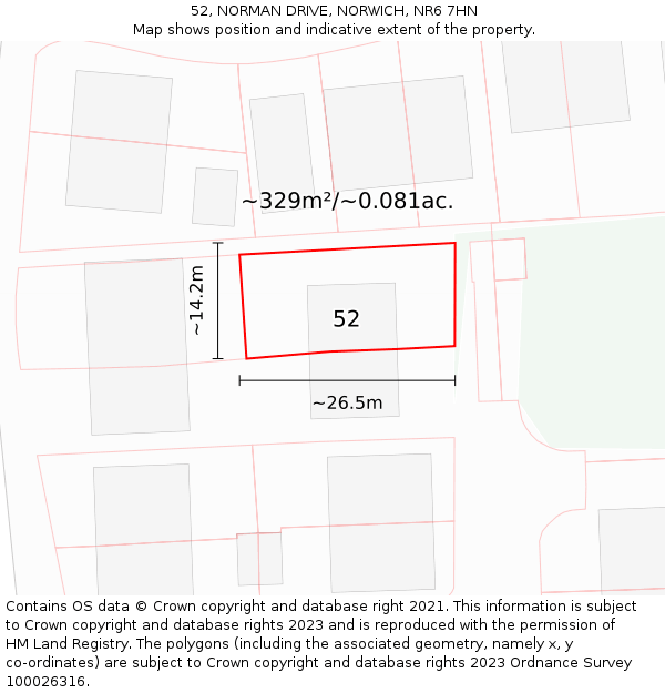 52, NORMAN DRIVE, NORWICH, NR6 7HN: Plot and title map