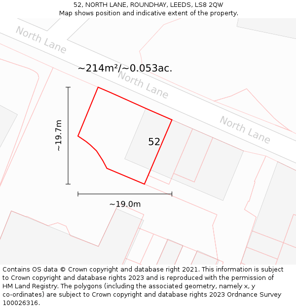 52, NORTH LANE, ROUNDHAY, LEEDS, LS8 2QW: Plot and title map