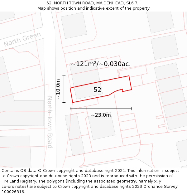 52, NORTH TOWN ROAD, MAIDENHEAD, SL6 7JH: Plot and title map
