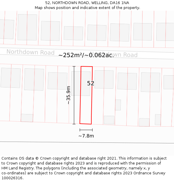 52, NORTHDOWN ROAD, WELLING, DA16 1NA: Plot and title map