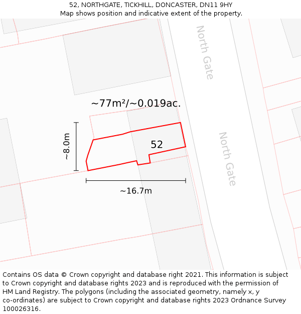 52, NORTHGATE, TICKHILL, DONCASTER, DN11 9HY: Plot and title map