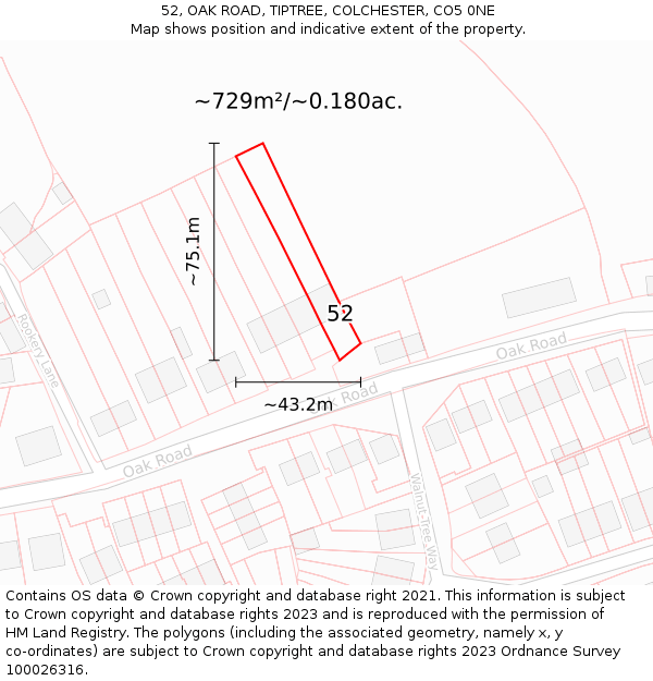 52, OAK ROAD, TIPTREE, COLCHESTER, CO5 0NE: Plot and title map