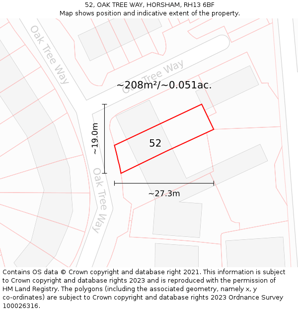 52, OAK TREE WAY, HORSHAM, RH13 6BF: Plot and title map