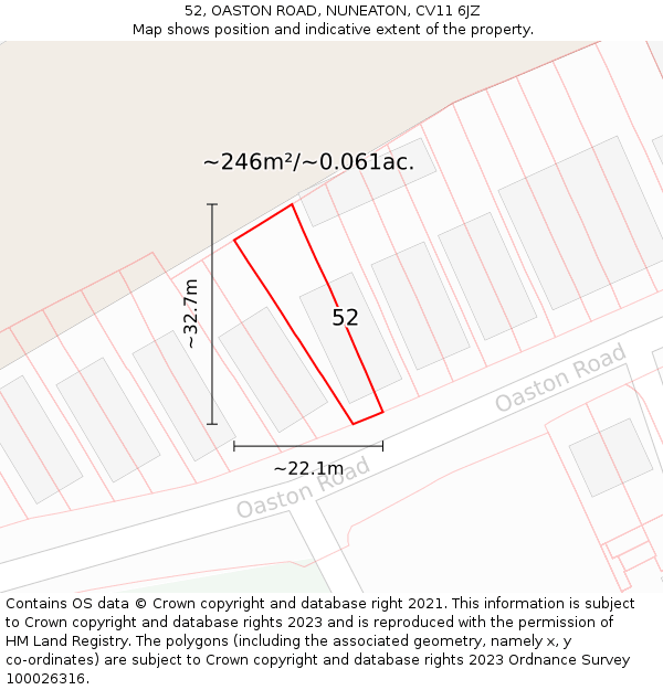 52, OASTON ROAD, NUNEATON, CV11 6JZ: Plot and title map