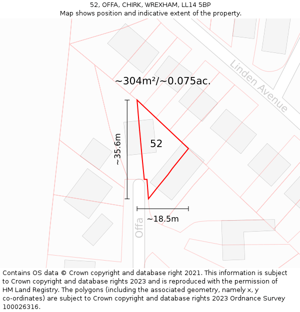 52, OFFA, CHIRK, WREXHAM, LL14 5BP: Plot and title map