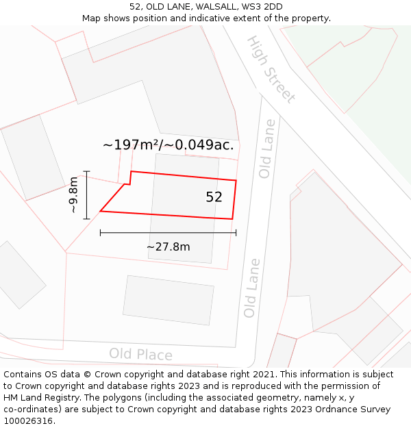 52, OLD LANE, WALSALL, WS3 2DD: Plot and title map