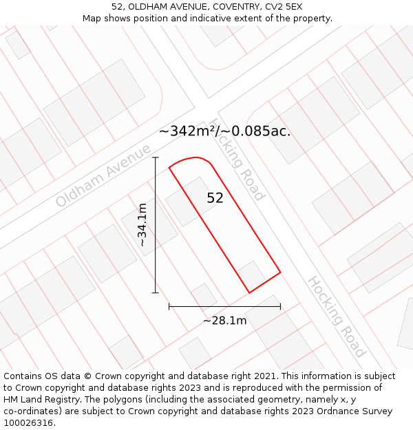 52, OLDHAM AVENUE, COVENTRY, CV2 5EX: Plot and title map