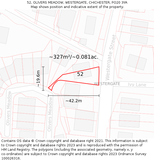 52, OLIVERS MEADOW, WESTERGATE, CHICHESTER, PO20 3YA: Plot and title map