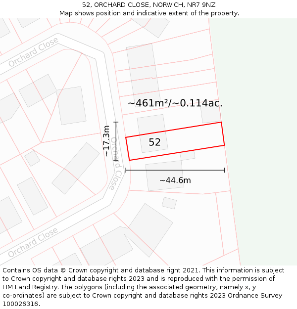 52, ORCHARD CLOSE, NORWICH, NR7 9NZ: Plot and title map