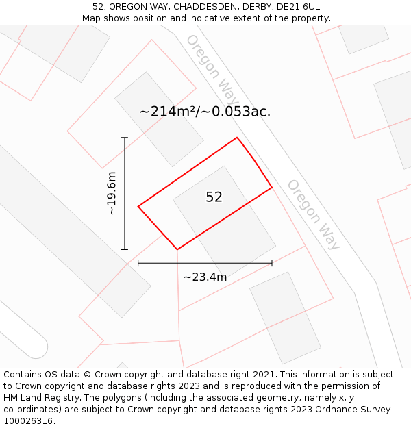 52, OREGON WAY, CHADDESDEN, DERBY, DE21 6UL: Plot and title map