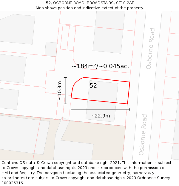 52, OSBORNE ROAD, BROADSTAIRS, CT10 2AF: Plot and title map
