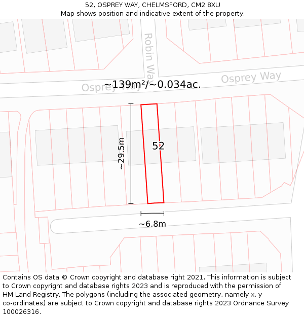 52, OSPREY WAY, CHELMSFORD, CM2 8XU: Plot and title map