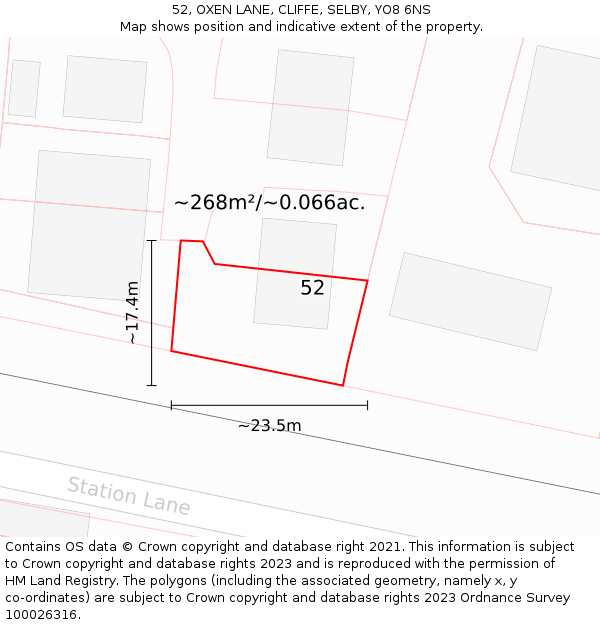 52, OXEN LANE, CLIFFE, SELBY, YO8 6NS: Plot and title map