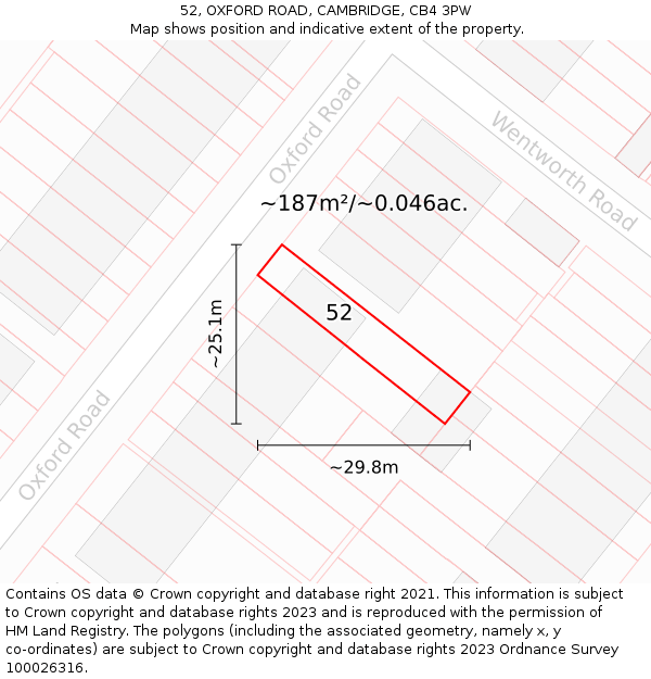52, OXFORD ROAD, CAMBRIDGE, CB4 3PW: Plot and title map