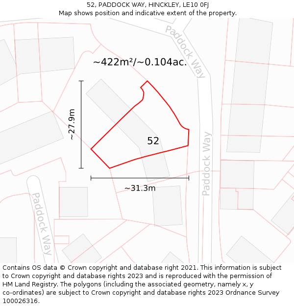 52, PADDOCK WAY, HINCKLEY, LE10 0FJ: Plot and title map