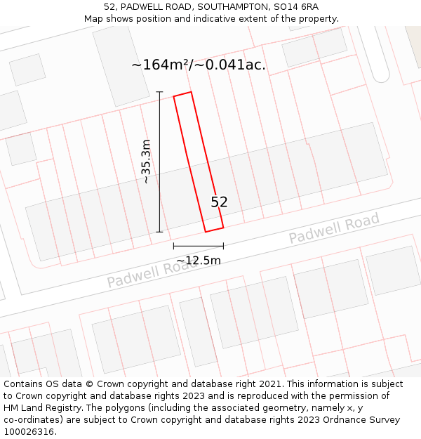 52, PADWELL ROAD, SOUTHAMPTON, SO14 6RA: Plot and title map
