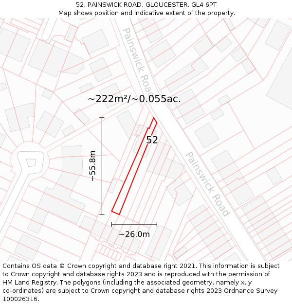 52, PAINSWICK ROAD, GLOUCESTER, GL4 6PT: Plot and title map
