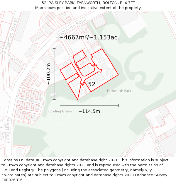 52, PAISLEY PARK, FARNWORTH, BOLTON, BL4 7ET: Plot and title map