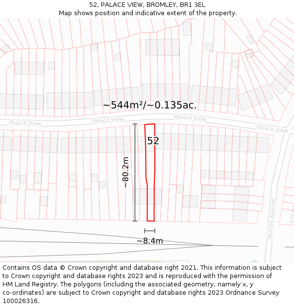 52, PALACE VIEW, BROMLEY, BR1 3EL: Plot and title map