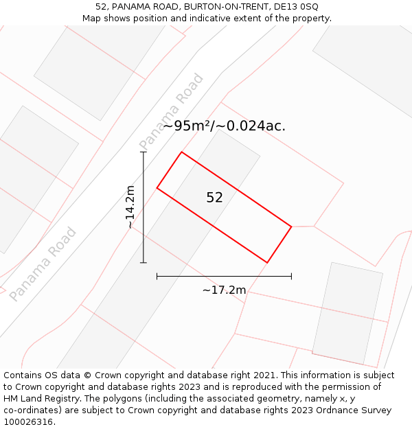 52, PANAMA ROAD, BURTON-ON-TRENT, DE13 0SQ: Plot and title map