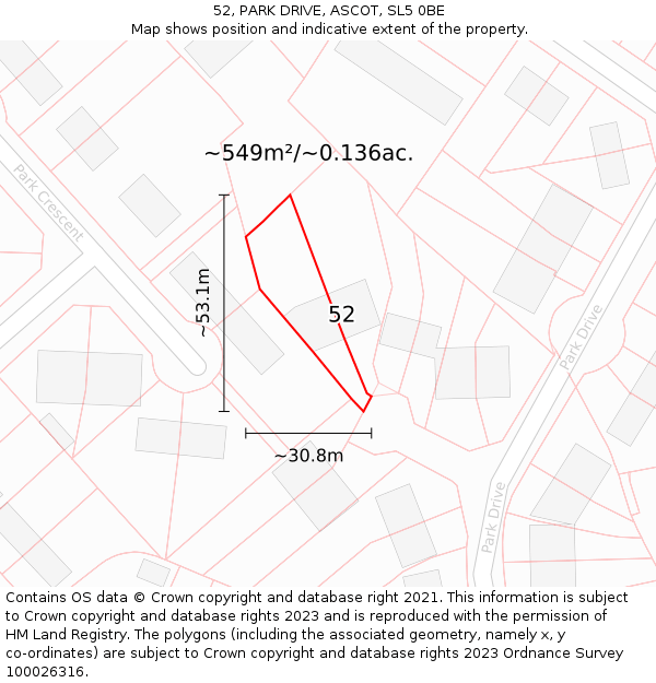 52, PARK DRIVE, ASCOT, SL5 0BE: Plot and title map