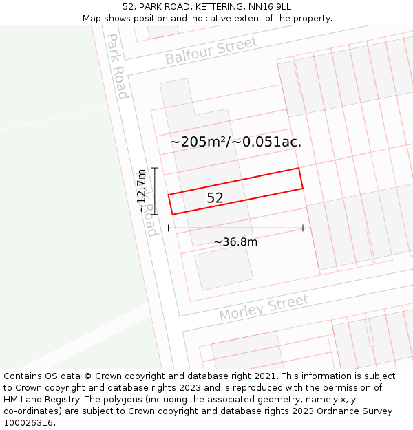 52, PARK ROAD, KETTERING, NN16 9LL: Plot and title map