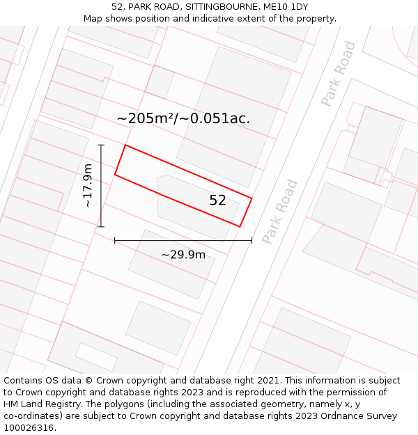 52, PARK ROAD, SITTINGBOURNE, ME10 1DY: Plot and title map