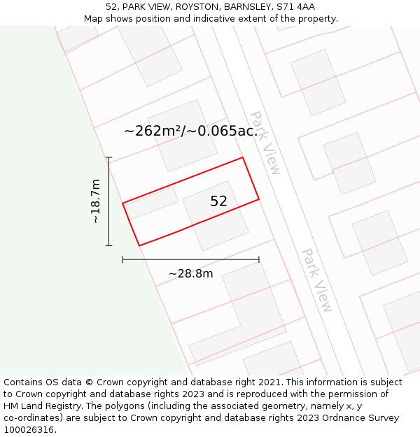 52, PARK VIEW, ROYSTON, BARNSLEY, S71 4AA: Plot and title map
