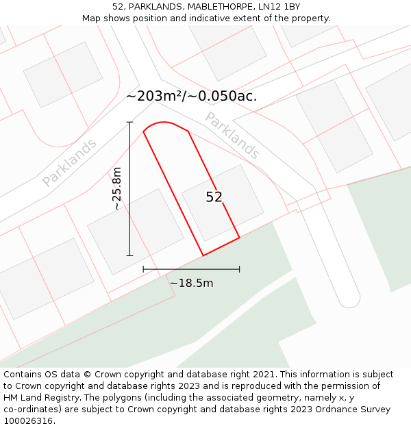 52, PARKLANDS, MABLETHORPE, LN12 1BY: Plot and title map