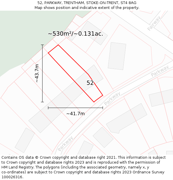 52, PARKWAY, TRENTHAM, STOKE-ON-TRENT, ST4 8AG: Plot and title map