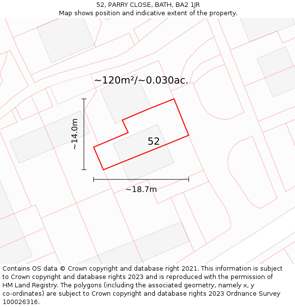 52, PARRY CLOSE, BATH, BA2 1JR: Plot and title map