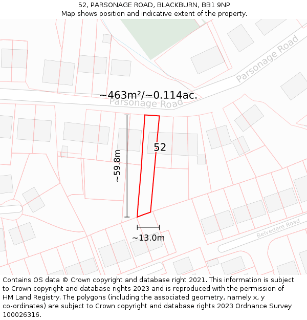 52, PARSONAGE ROAD, BLACKBURN, BB1 9NP: Plot and title map