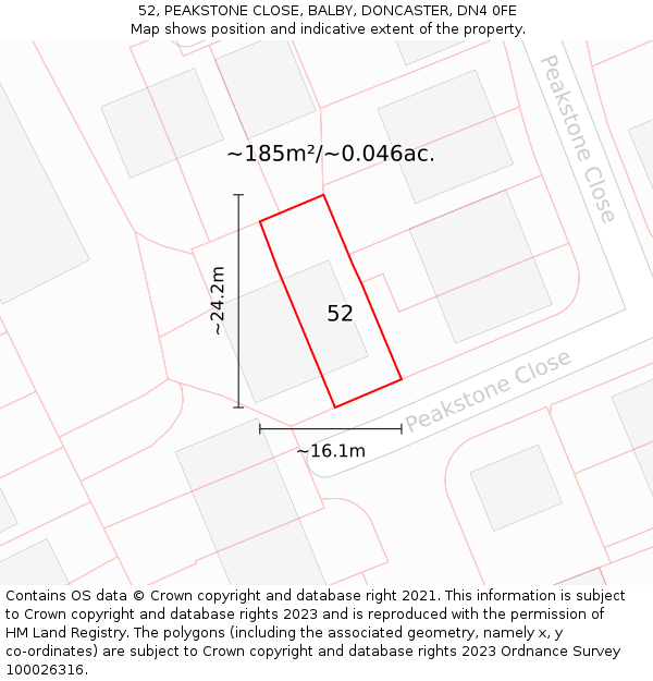 52, PEAKSTONE CLOSE, BALBY, DONCASTER, DN4 0FE: Plot and title map