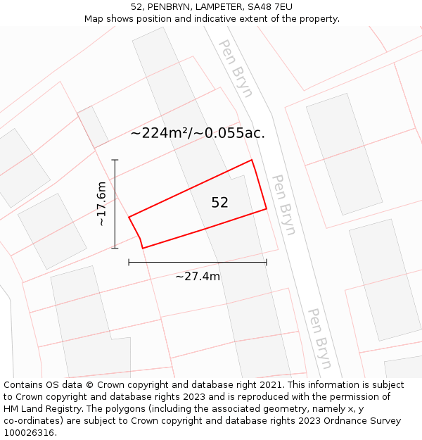 52, PENBRYN, LAMPETER, SA48 7EU: Plot and title map