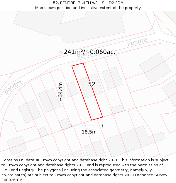 52, PENDRE, BUILTH WELLS, LD2 3DA: Plot and title map