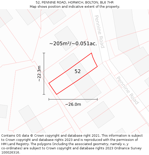 52, PENNINE ROAD, HORWICH, BOLTON, BL6 7HR: Plot and title map