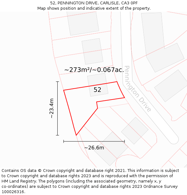 52, PENNINGTON DRIVE, CARLISLE, CA3 0PF: Plot and title map