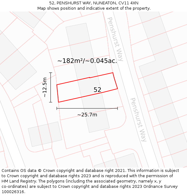 52, PENSHURST WAY, NUNEATON, CV11 4XN: Plot and title map