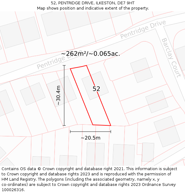 52, PENTRIDGE DRIVE, ILKESTON, DE7 9HT: Plot and title map