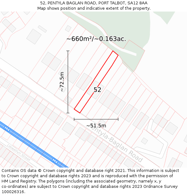 52, PENTYLA BAGLAN ROAD, PORT TALBOT, SA12 8AA: Plot and title map