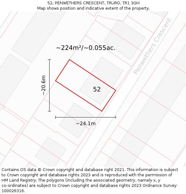52, PENWETHERS CRESCENT, TRURO, TR1 3GH: Plot and title map